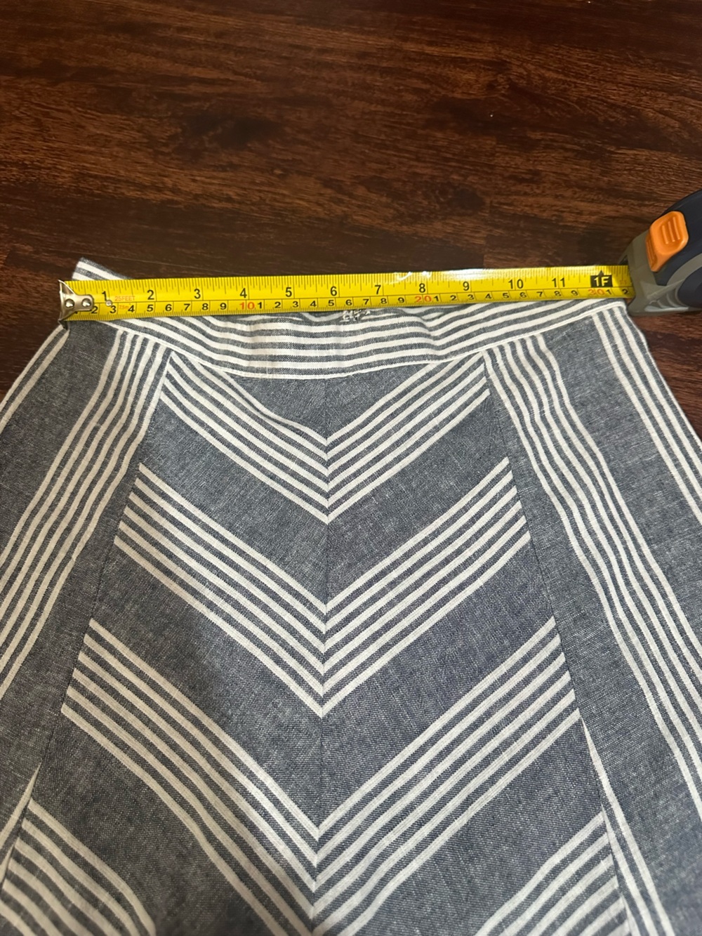 LOFT linen blend dusty blue and White Chevron A-Line Skirt - Picture 5 of 6